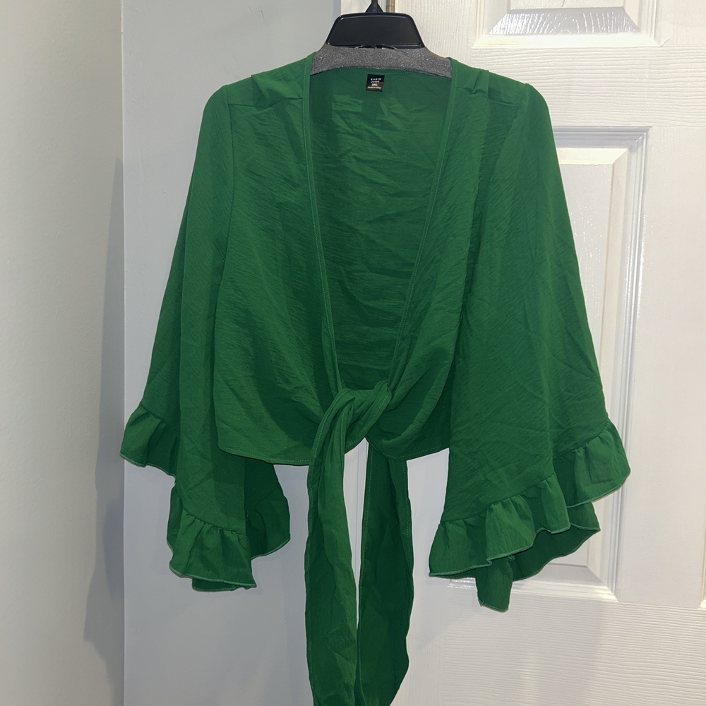 SHEIN Green Ruffle Sleeve Blouse